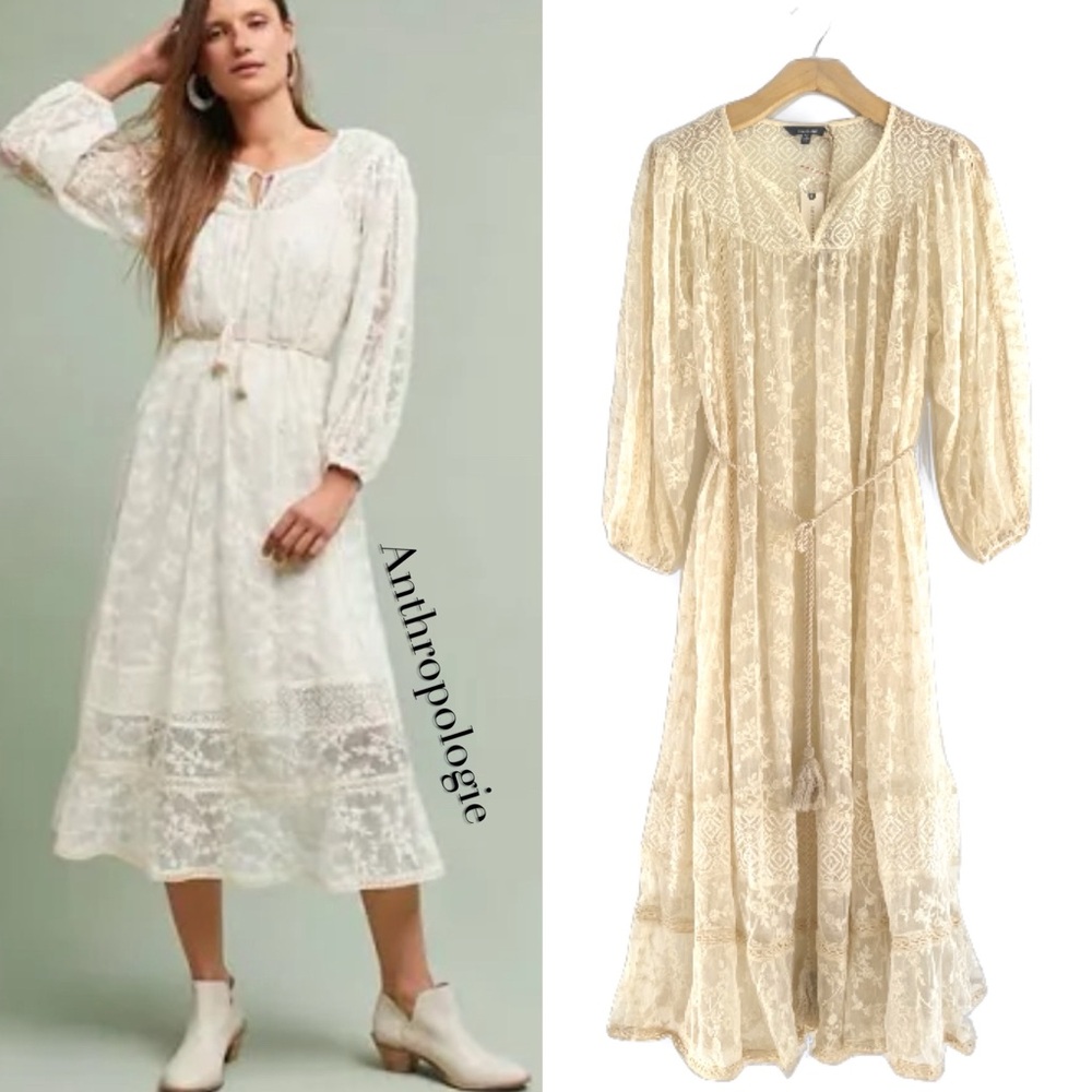 Anthropologie Lace Dress by Blue Tassel Cream antique inspired Boho Wedding - Picture 2 of 8